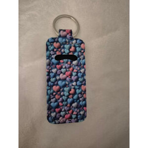 Women's Heart Print Key & Lip Balm Holder One Size Blue Pink